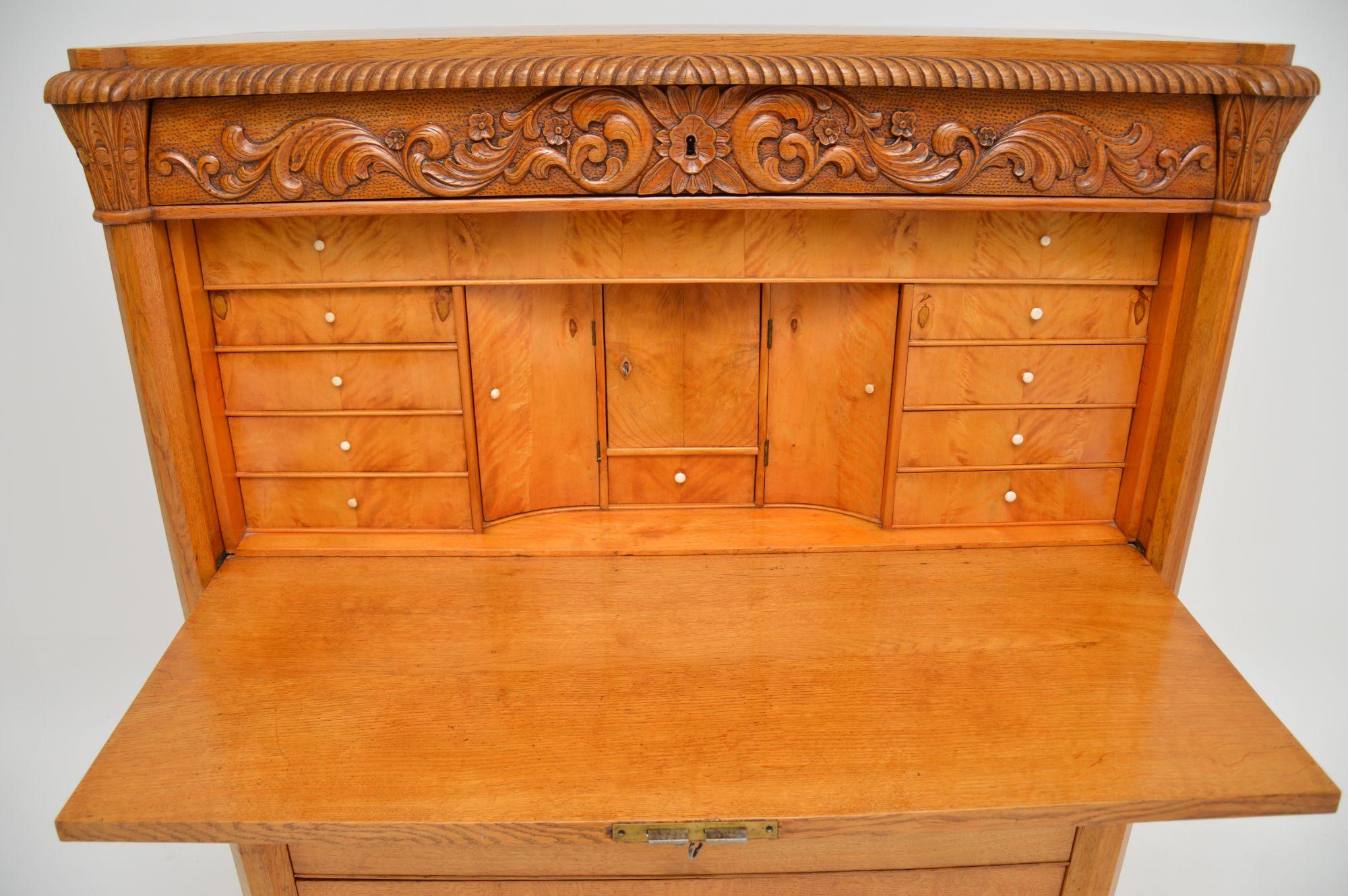 Antique Swedish Carved Oak Secretaire Chest 7