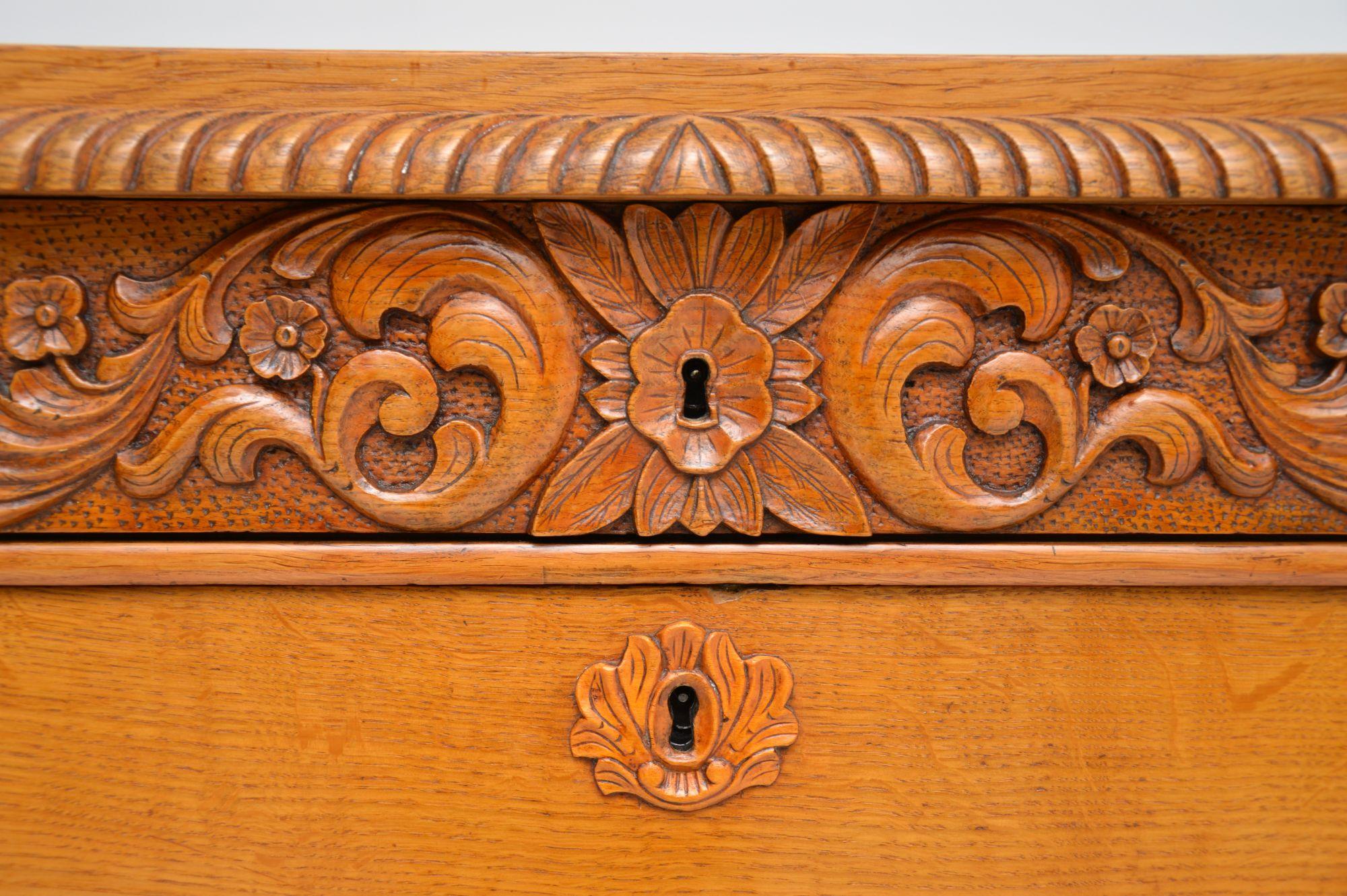 Antique Swedish Carved Oak Secretaire Chest 3