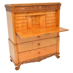 Antique Swedish Carved Oak Secretaire Chest