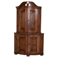 Antique Swedish Carved Pine Corner Cabinet Cupboard