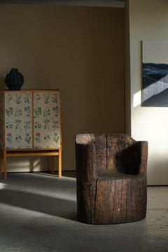 Antique Swedish Carved Primitive Wabi Sabi Brutalist Stump Chair, Early 20th C