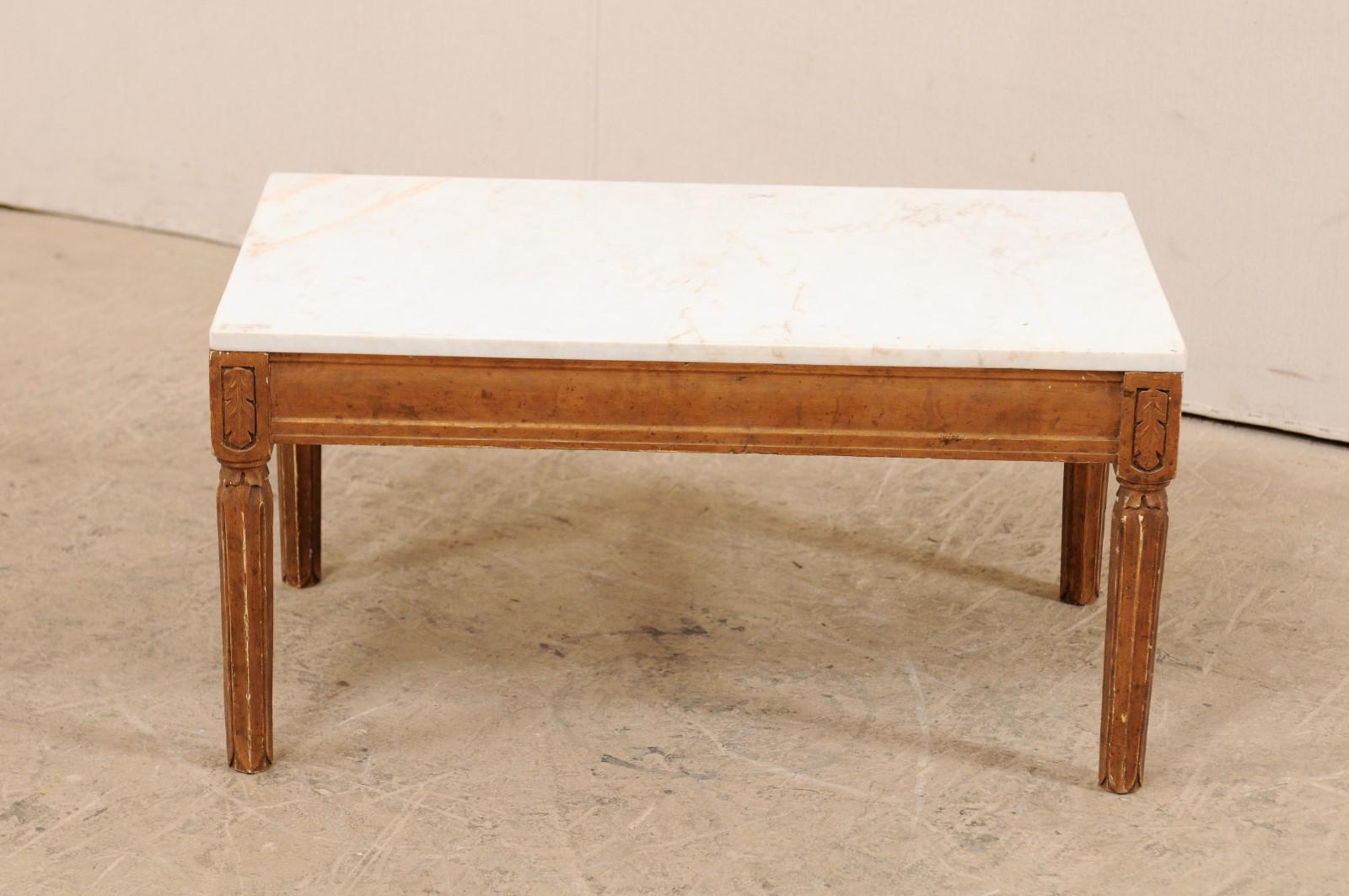Antique Swedish Carved Wood Coffee Table with White Marble Top 5