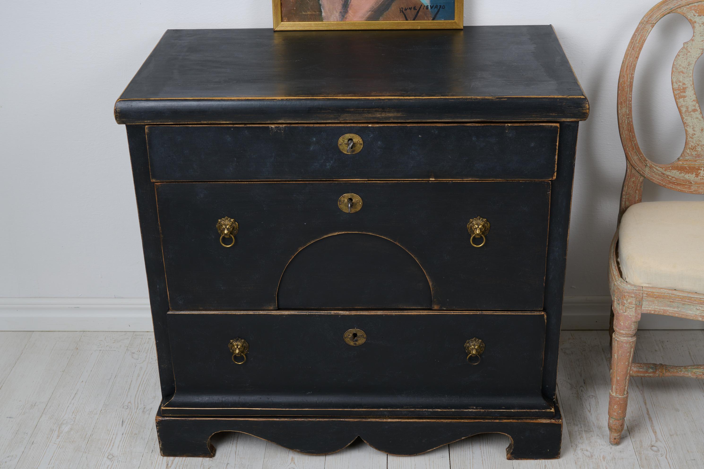 Pine Antique Swedish Chest of Drawers in Empire Style with Three Drawers and Locks For Sale