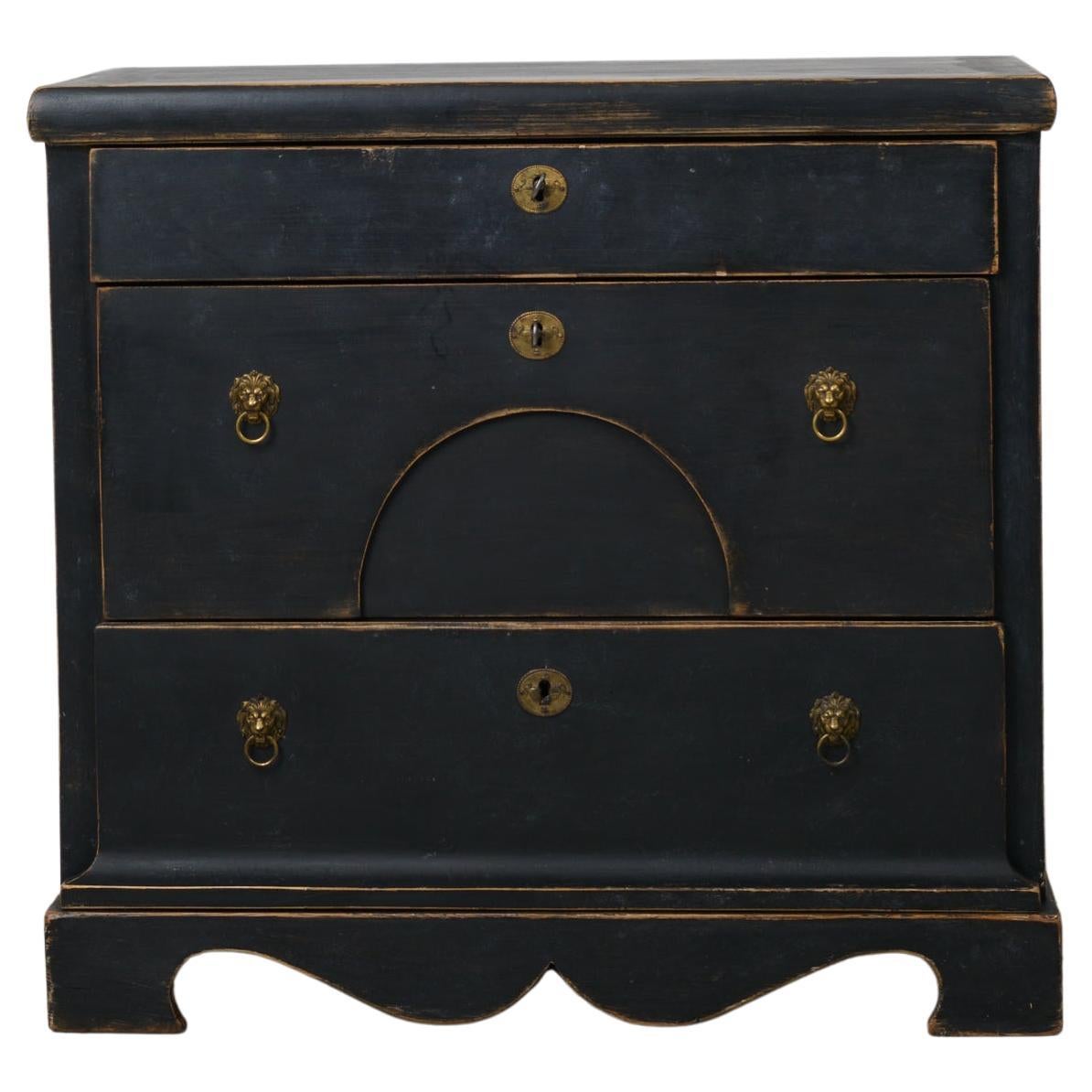 Antique Swedish Chest of Drawers in Empire Style with Three Drawers and Locks