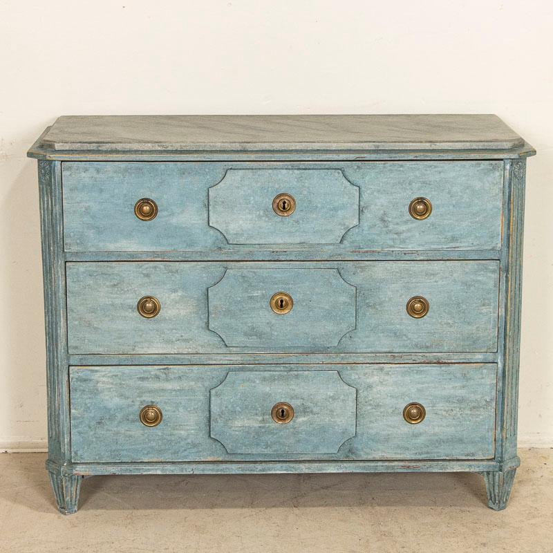 19th Century Antique Swedish Chest of Drawers, Painted Blue