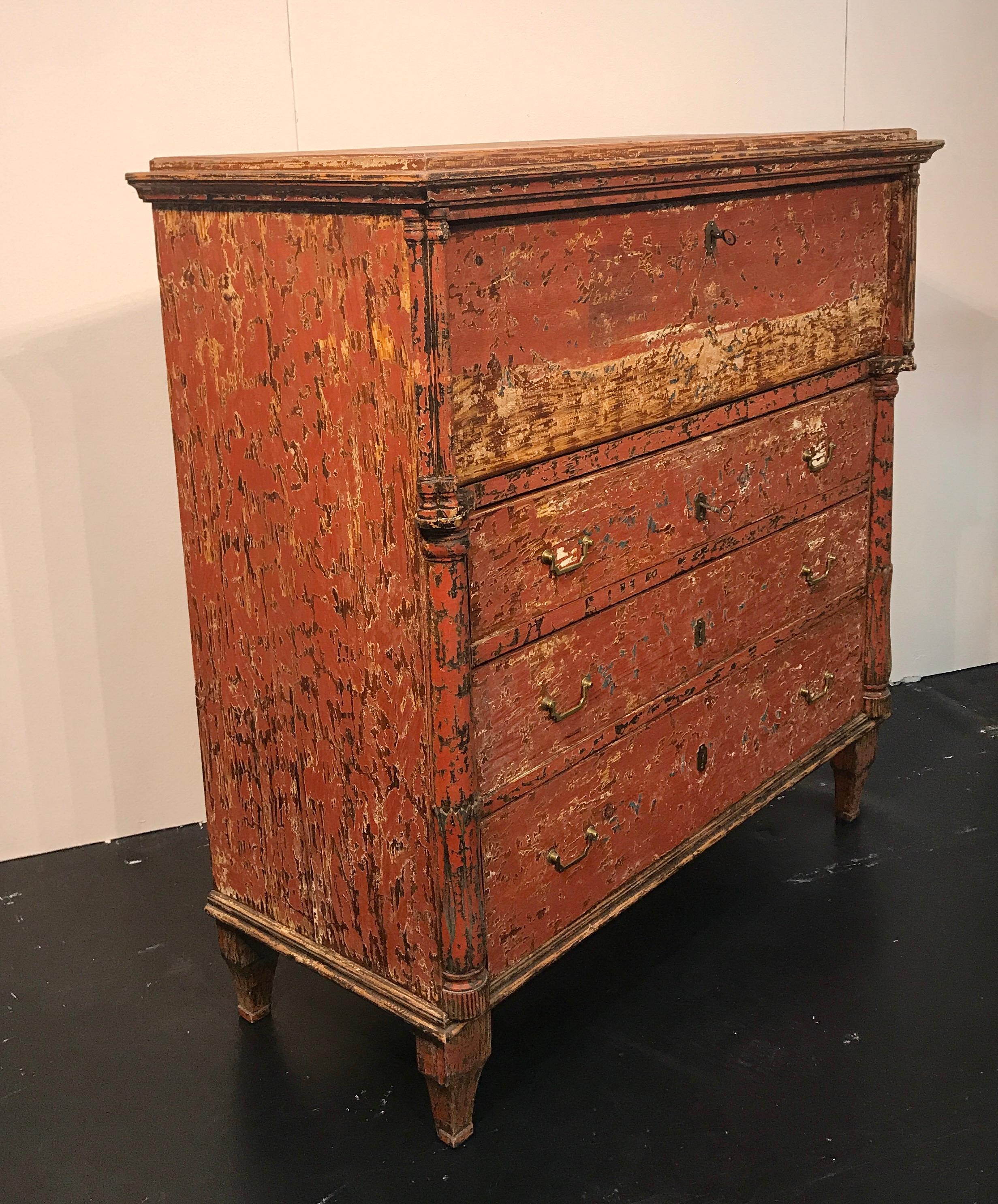 Antique Swedish Chest of Drawers with Fall-Front Top Drawer, 1850s In Good Condition In Helsingborg, SE
