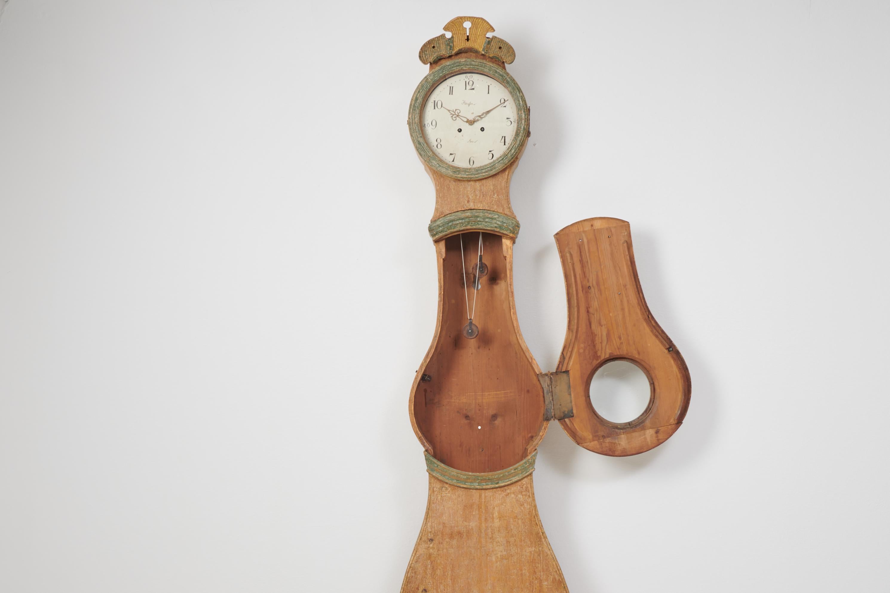 19th Century Antique Swedish Classic Rococo Shape Long Case Clock For Sale