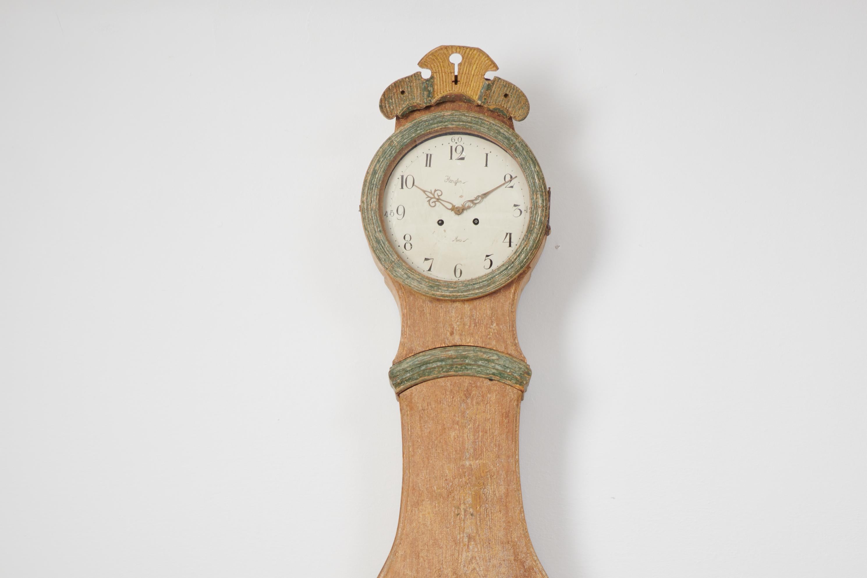 Pine Antique Swedish Classic Rococo Shape Long Case Clock For Sale