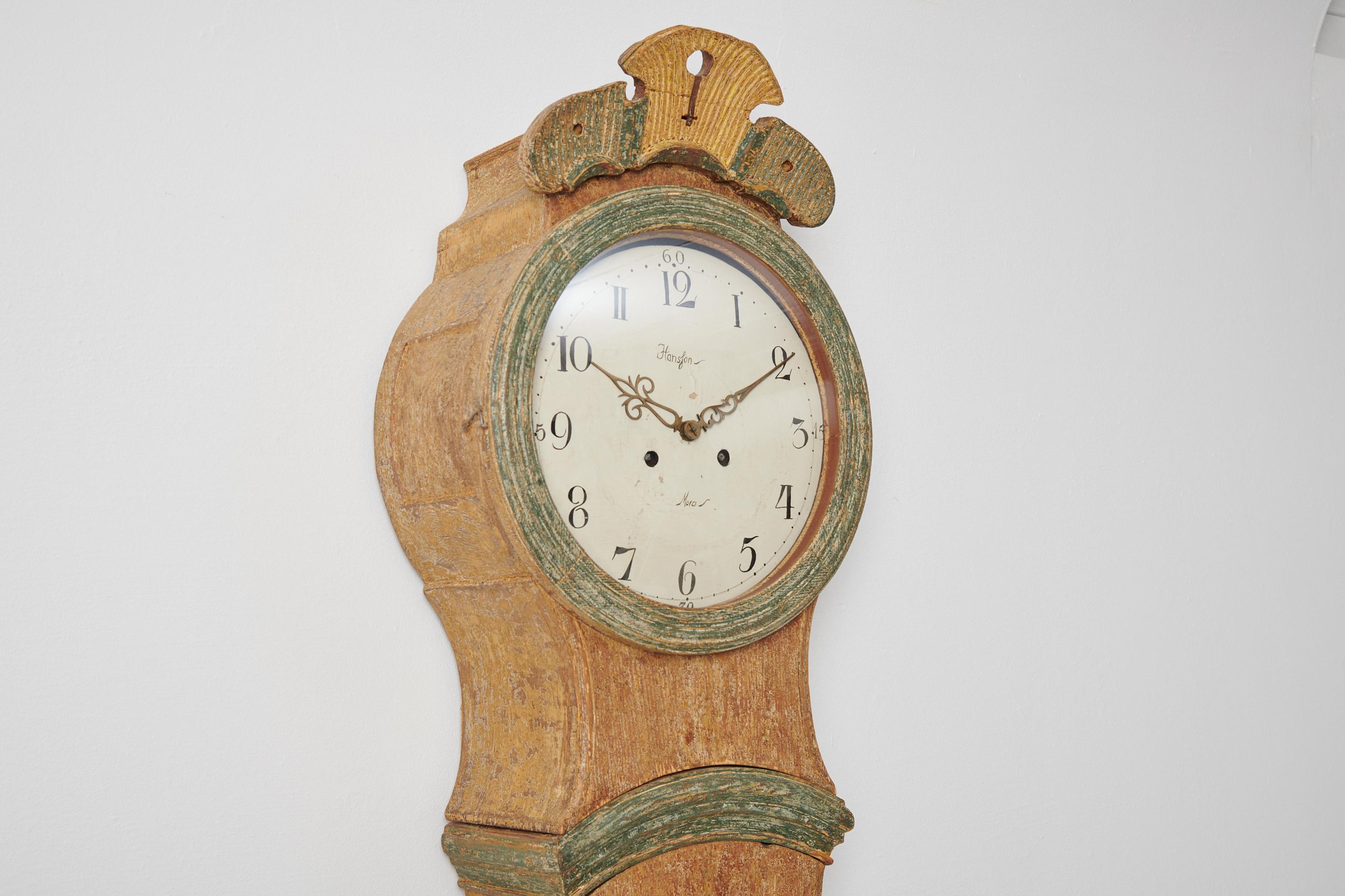 Antique Swedish Classic Rococo Shape Long Case Clock For Sale 1