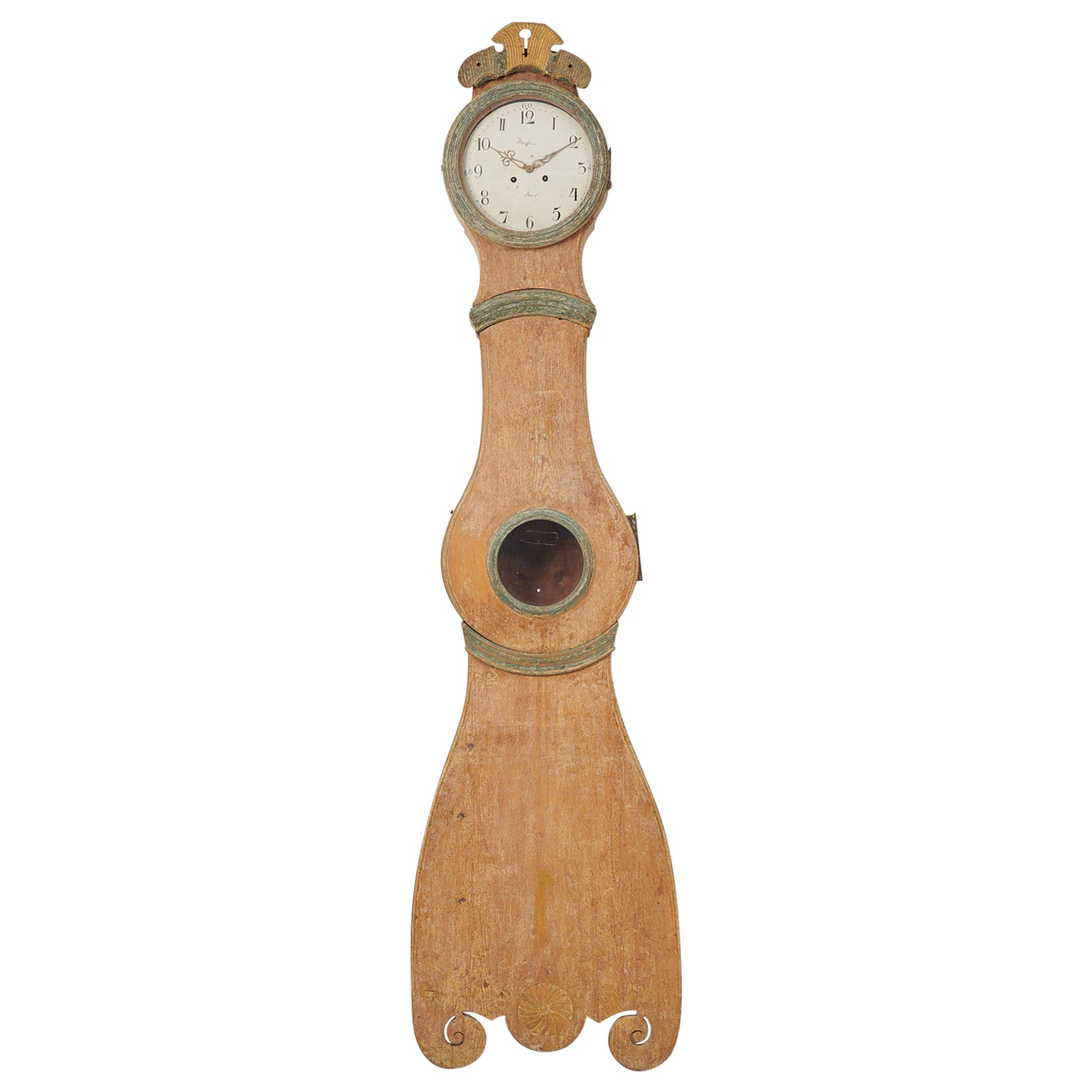 Antike schwedische klassische lange Gehäuseuhr in Rokoko-Form im Angebot
