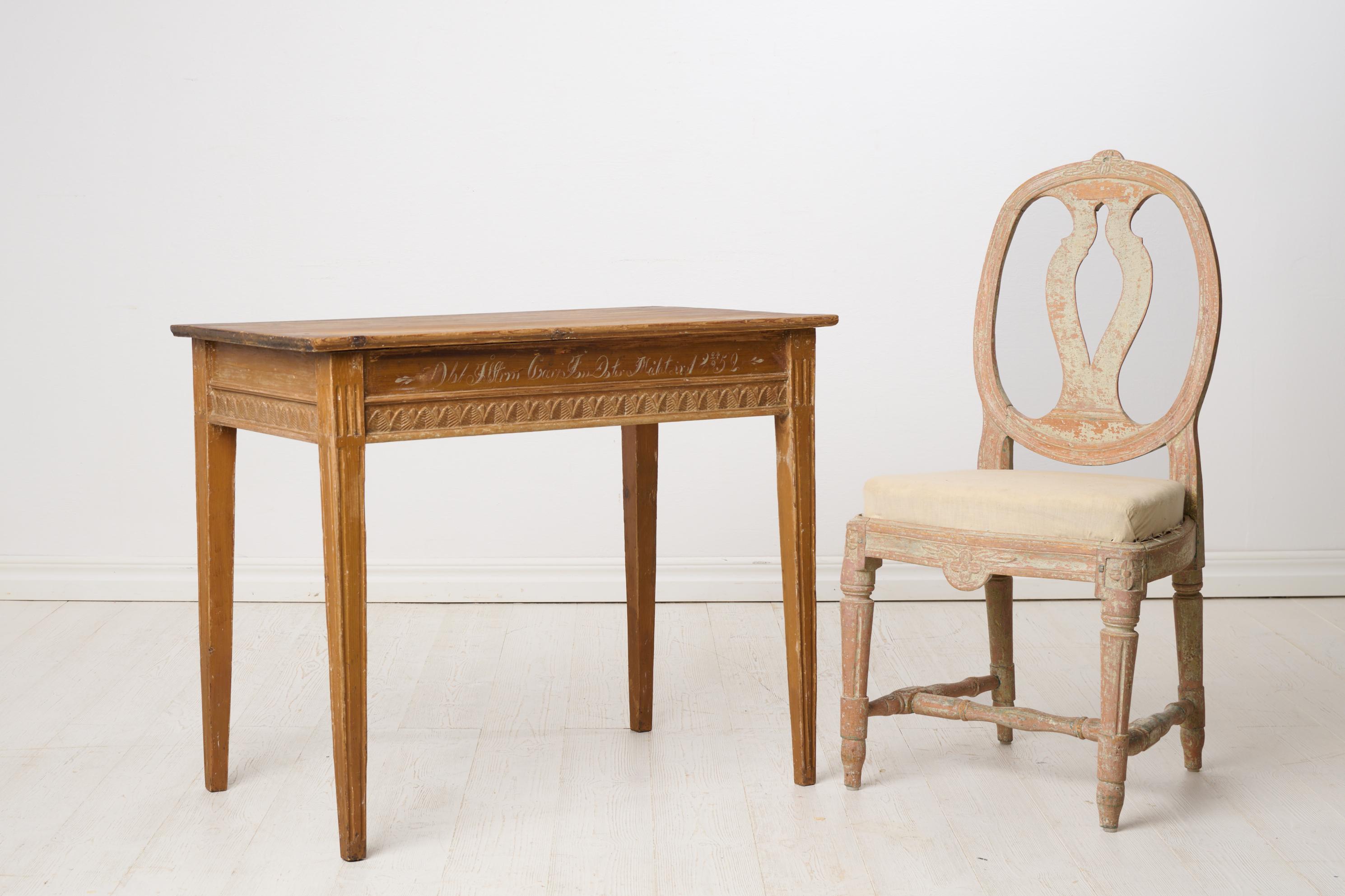 Hand-Crafted Antique Swedish Console Table with Original Paint and Gustavian Carved Decor For Sale
