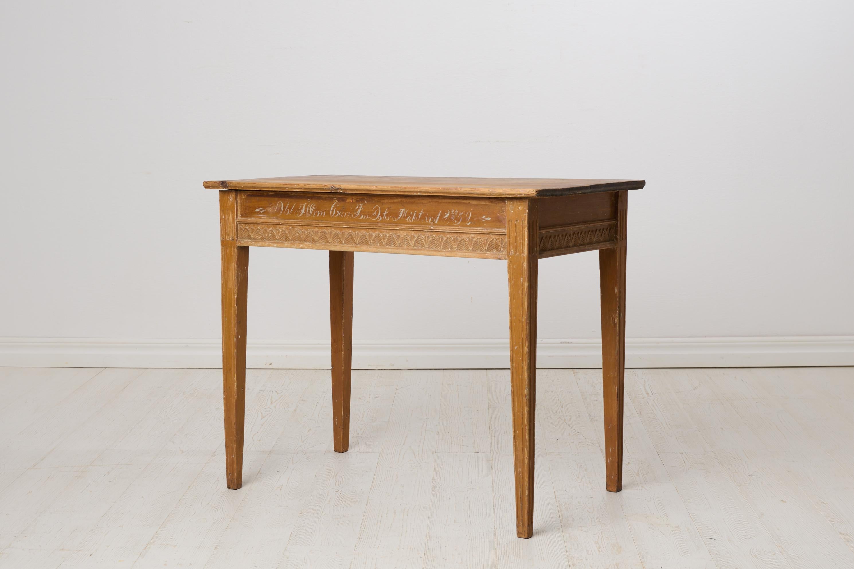 19th Century Antique Swedish Console Table with Original Paint and Gustavian Carved Decor For Sale