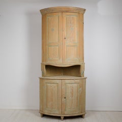 Antique Swedish Corner Cabinet in Gustavian Style with Carved Stylised Flowers
