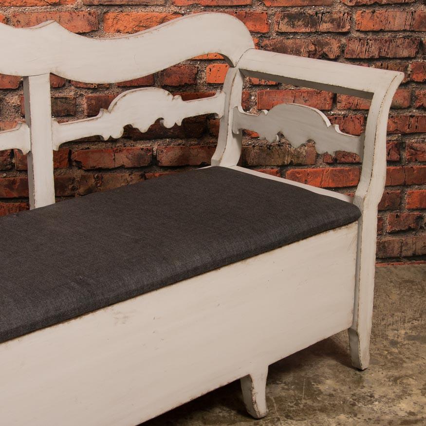Antique Swedish Country Biedermeier Storage Bench Painted White 1