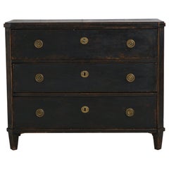 Antique Swedish Country Chest of Drawers in Gustavian Style with Black Paint