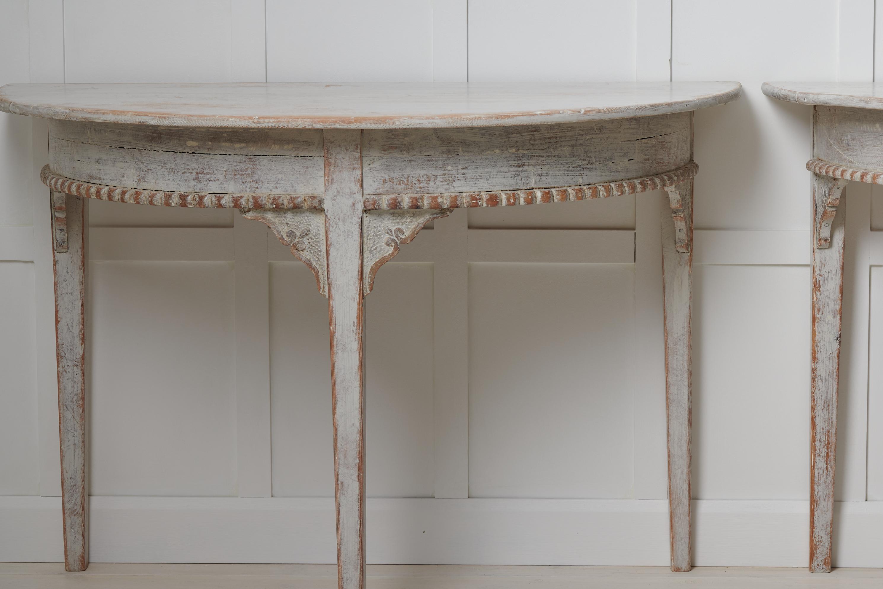 19th Century Antique Swedish Country Gustavian Style Demilune Table