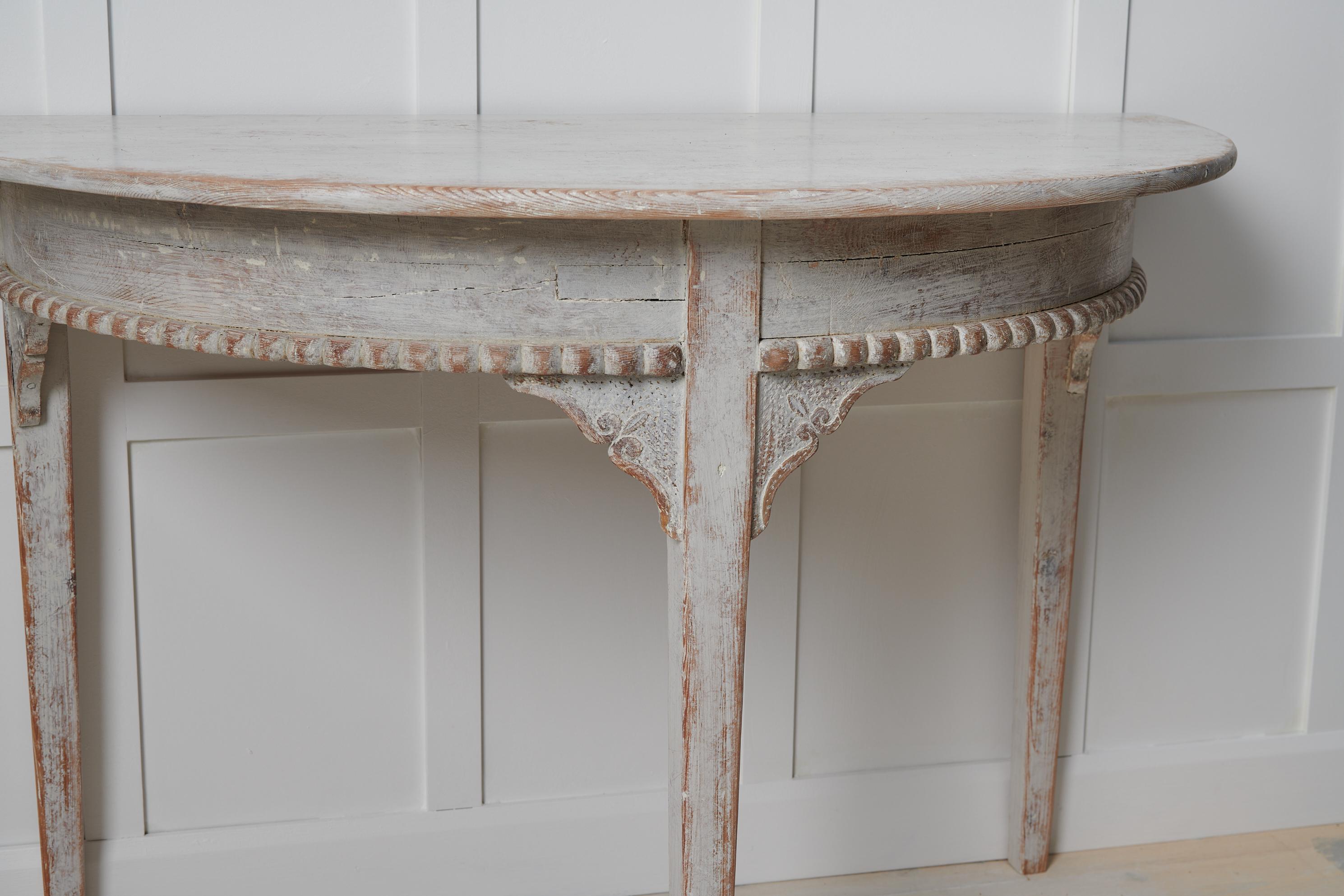 Pine Antique Swedish Country Gustavian Style Demilune Table