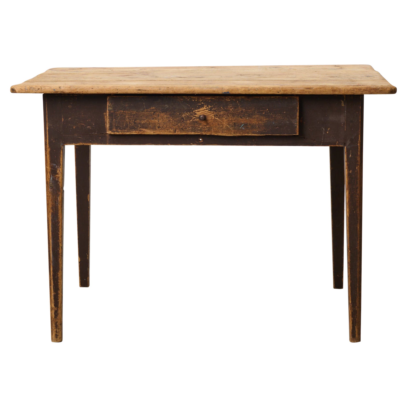 Table de campagne suédoise ancienne avec peinture d'origine et patine authentique