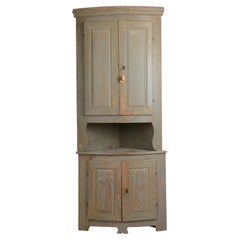 Antique Swedish Country House Gustavian Style Corner Cabinet with Original Paint