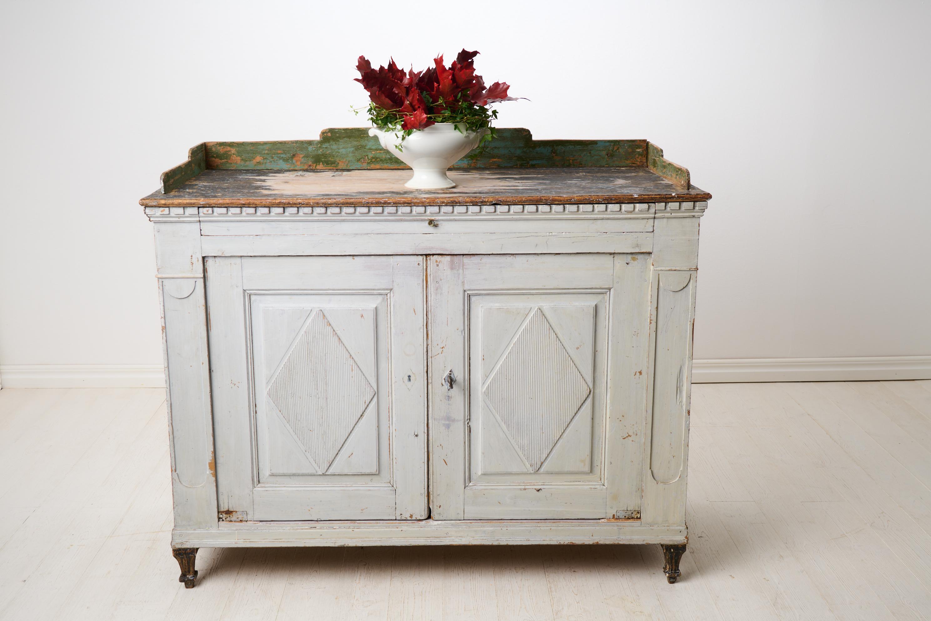 Pine Antique Swedish Country House Sideboard in Gustavian Style Made by Hand For Sale