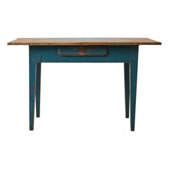 Antico tavolo da campagna svedese in stile gustaviano con vernice blu originale