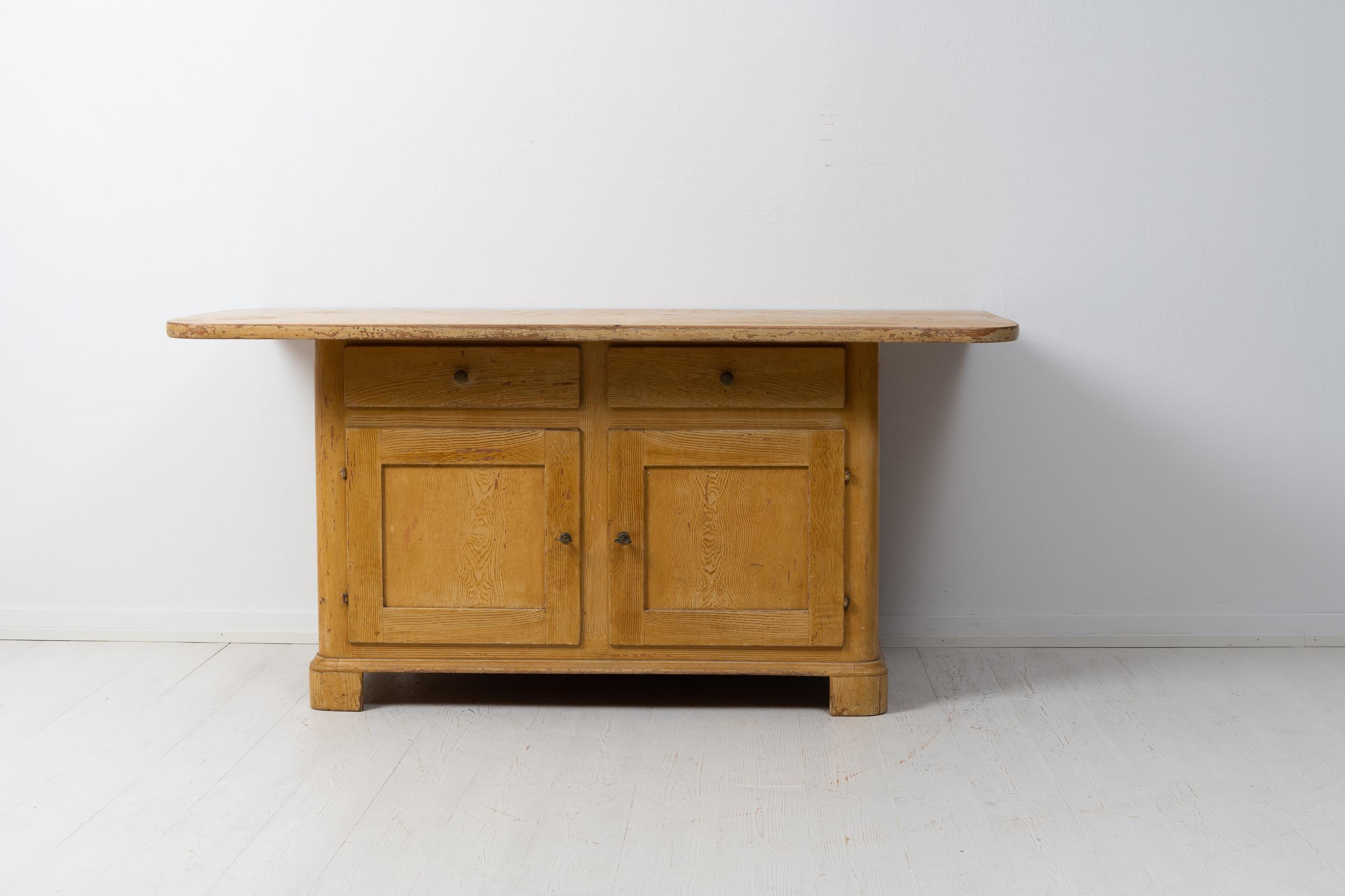 Hand-Crafted Antique Swedish Country Low Pine Sideboard For Sale