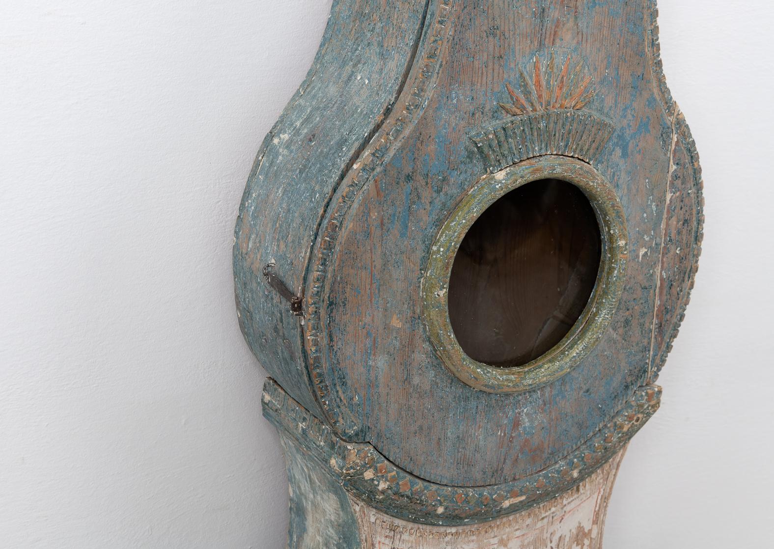 Antique Swedish Country Mora Clock in Rococo Style with Original Blue Paint 4