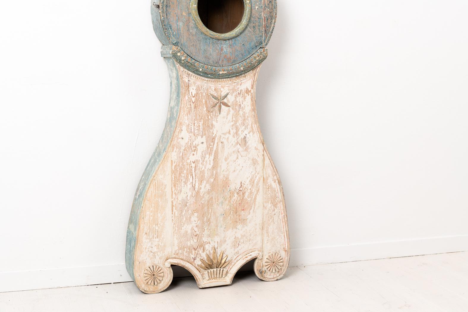Antique Swedish Country Mora Clock in Rococo Style with Original Blue Paint 5