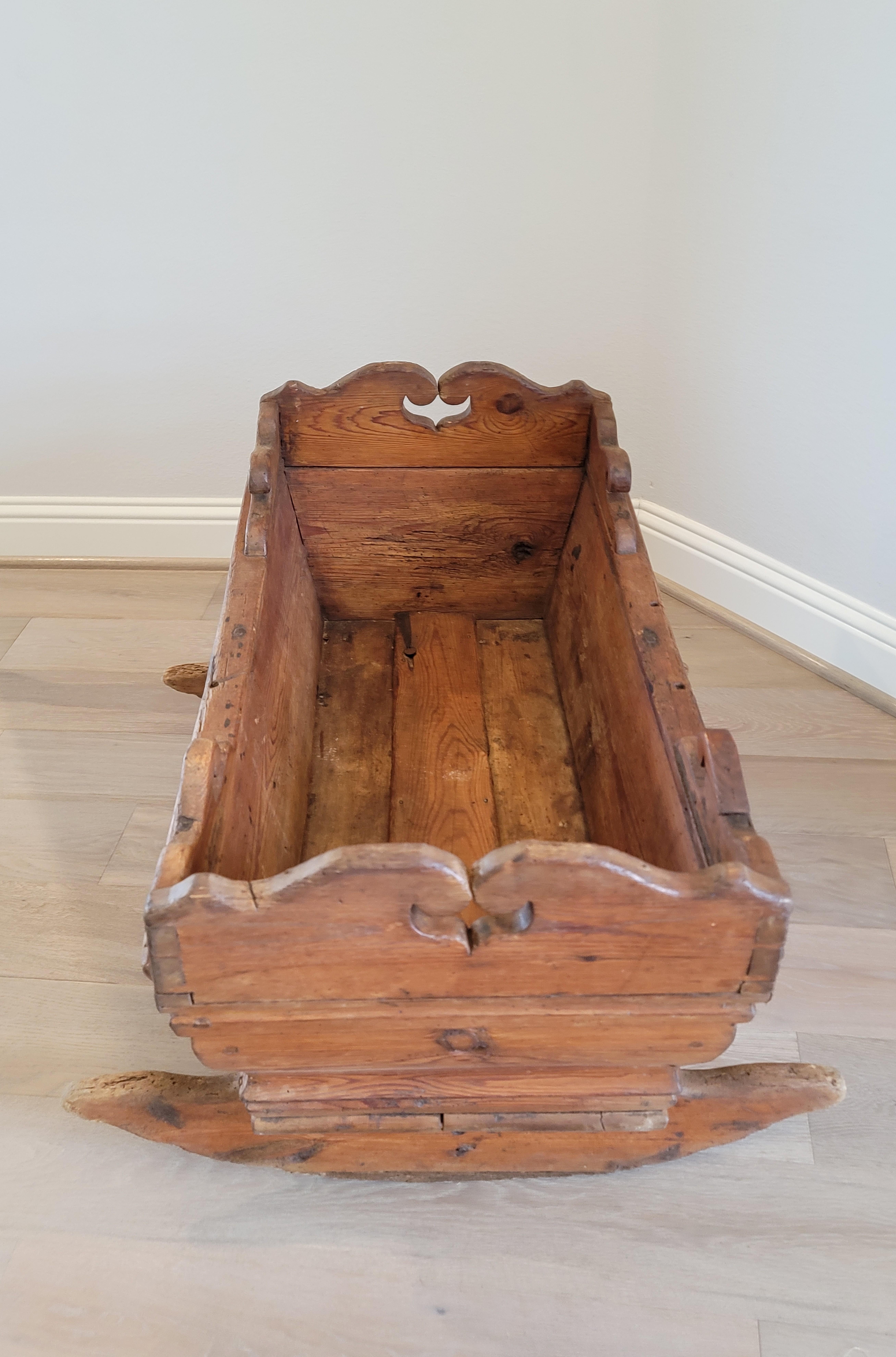 Antique Swedish Country Pine Rocking Bassinet  For Sale 8