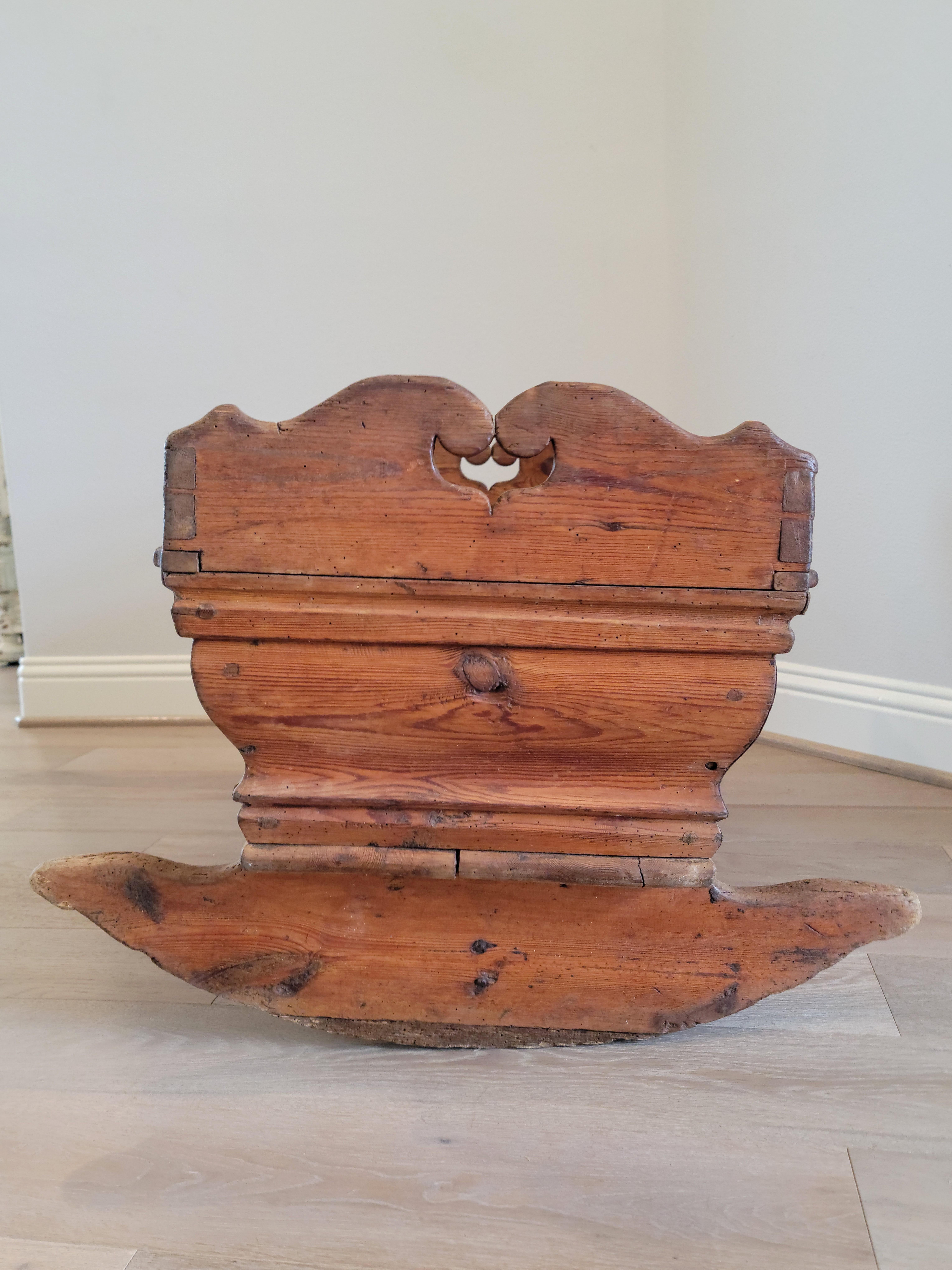 Antique Swedish Country Pine Rocking Bassinet  For Sale 9