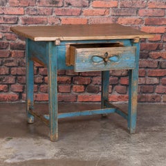 Antique Swedish Country Side Table with Original Blue Paint