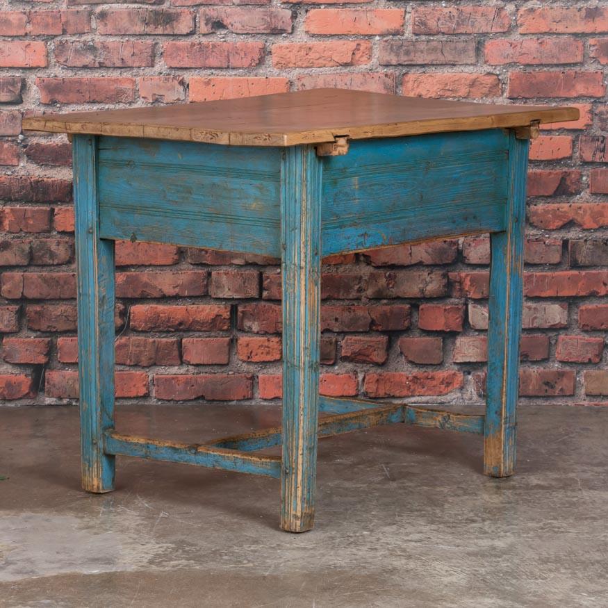 Painted Antique Swedish Country Side Table with Original Blue Paint