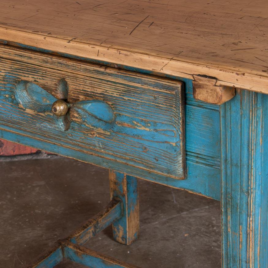 Antique Swedish Country Side Table with Original Blue Paint In Good Condition In Round Top, TX
