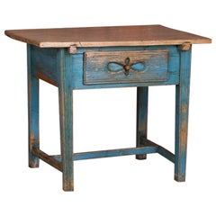 Antique Swedish Country Side Table with Original Blue Paint