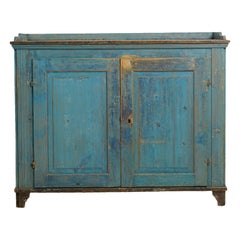 Antiguo Aparador Sueco de la Época Gustaviana con Pintura Azul