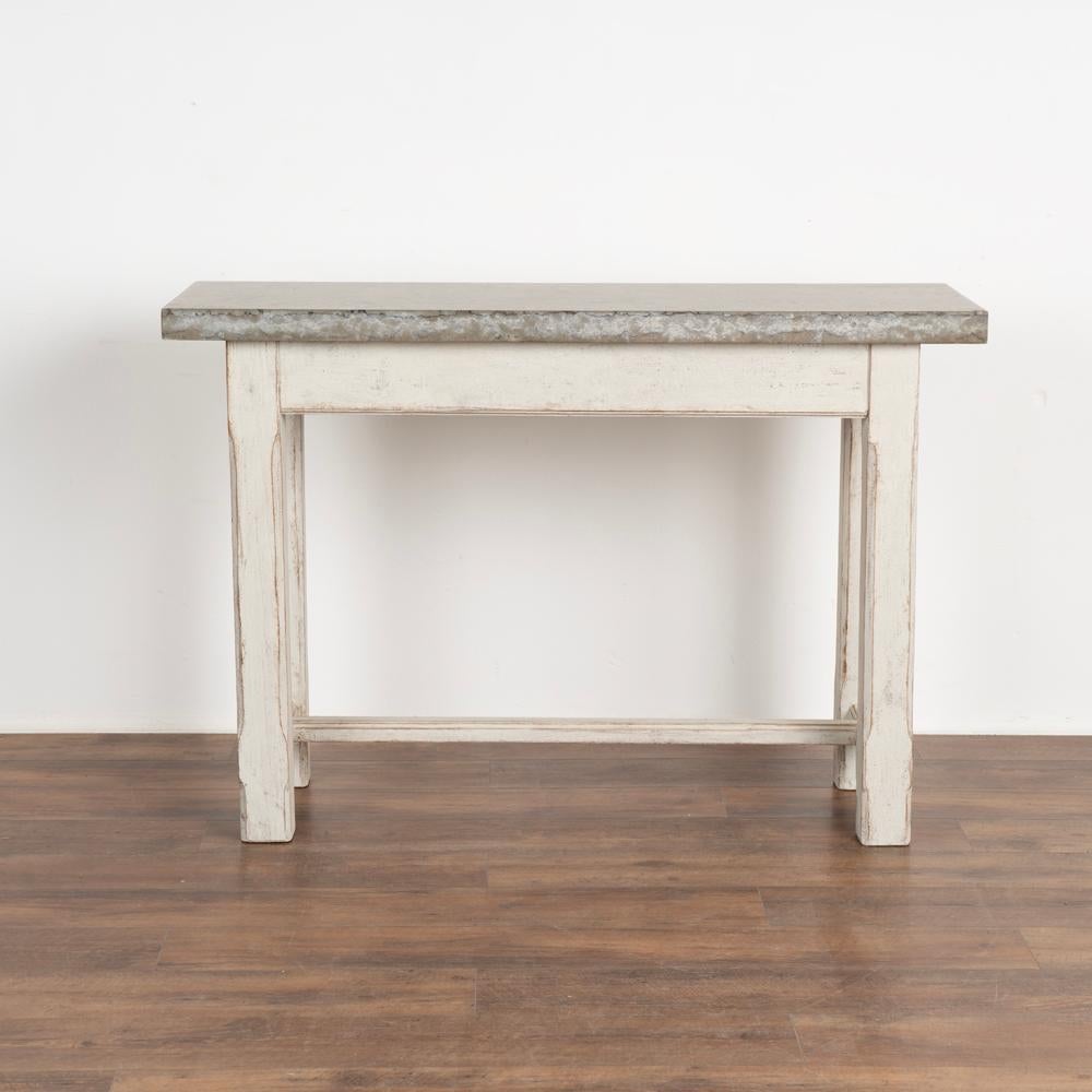 Antique Swedish Country Stone Top Console Table Small Buffet Server, circa 1840 In Good Condition In Round Top, TX