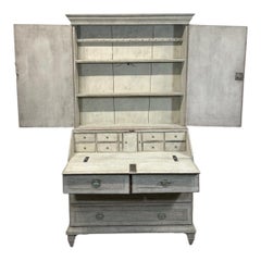 Antique Swedish Cupboard in Grey and Antique White