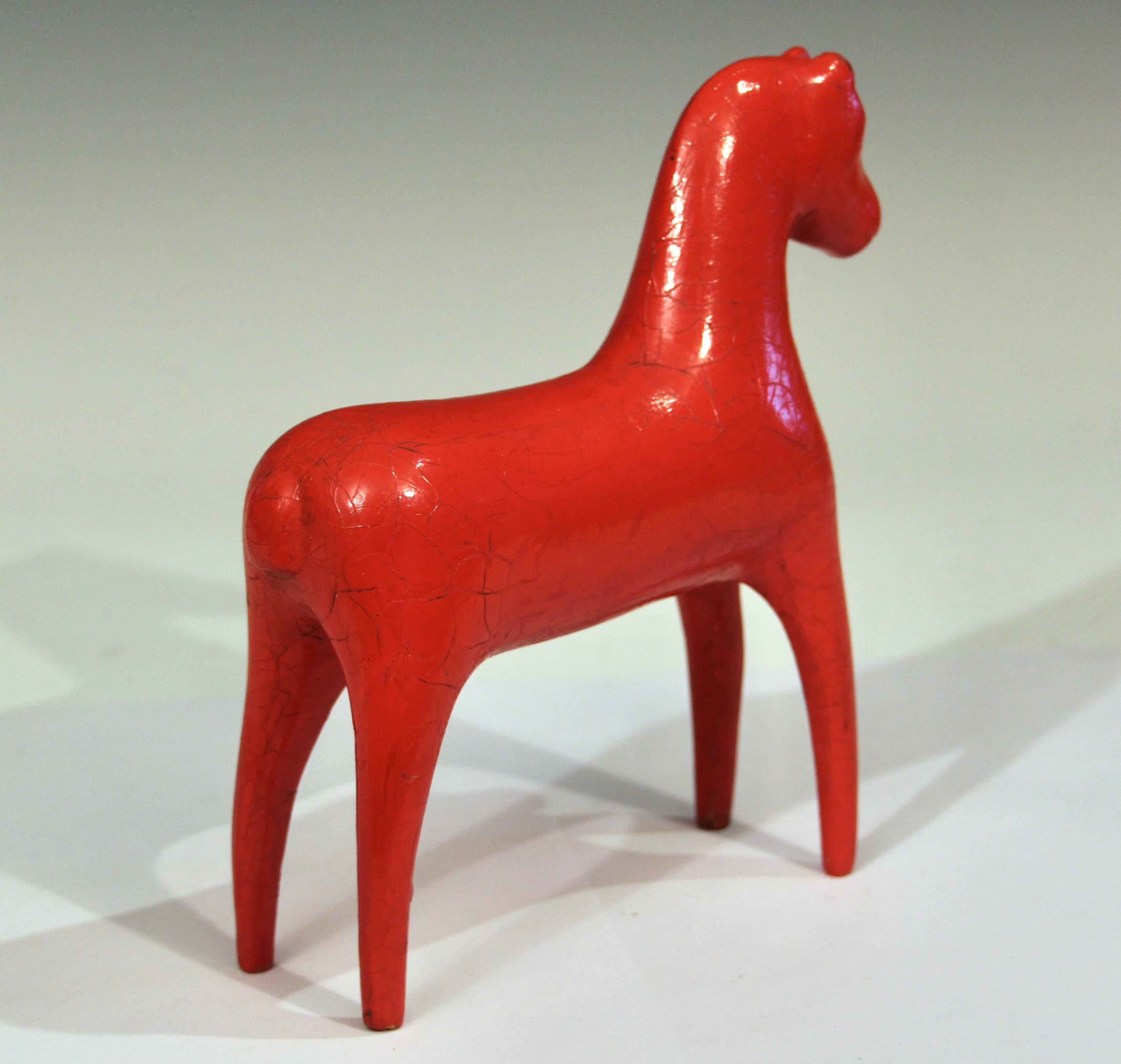 Antique Swedish Dala Horse Table Top Folk Art Carving Sculpture Painted Wood Red In Good Condition In Wilton, CT