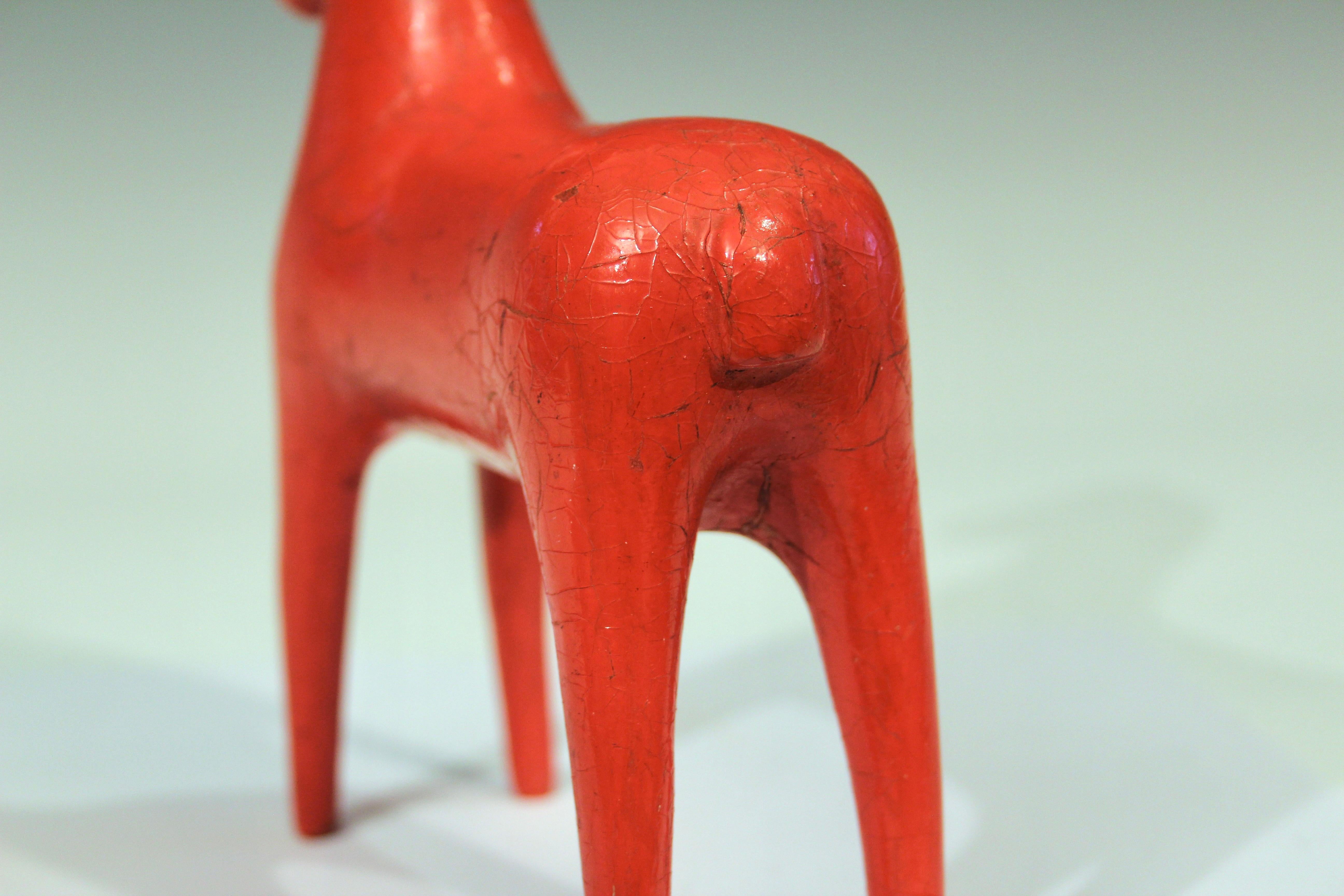 Antique Swedish Dala Horse Table Top Folk Art Carving Sculpture Painted Wood Red 2