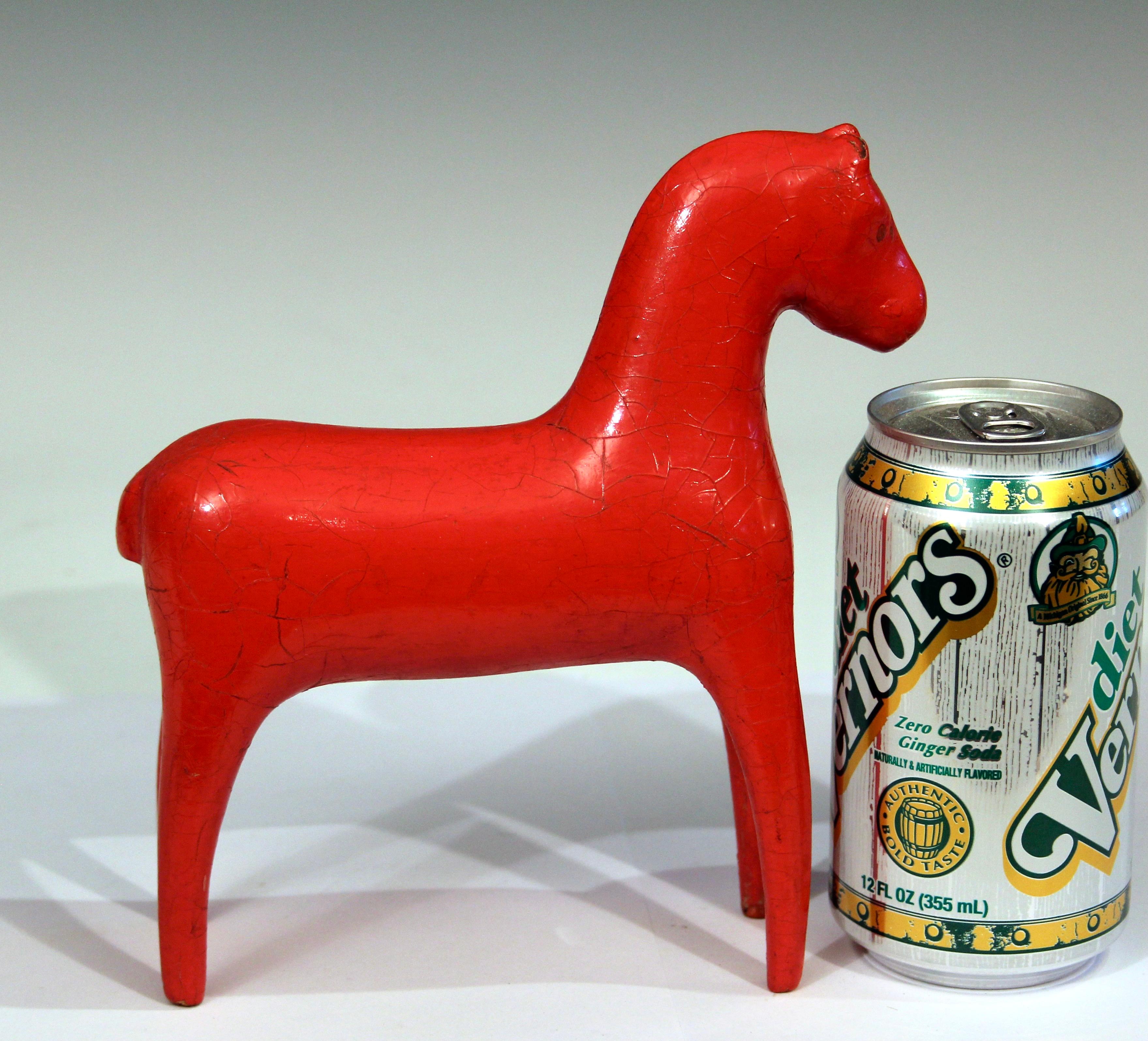 Antique Swedish Dala Horse Table Top Folk Art Carving Sculpture Painted Wood Red 4