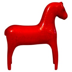 Antique Swedish Dala Horse Table Top Folk Art Carving Sculpture Painted Wood Red