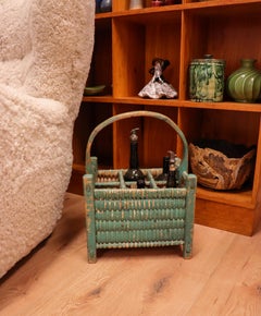 Antique Swedish Dalarna Bottle Carrier with Four Glass Bottles, Circa 1890