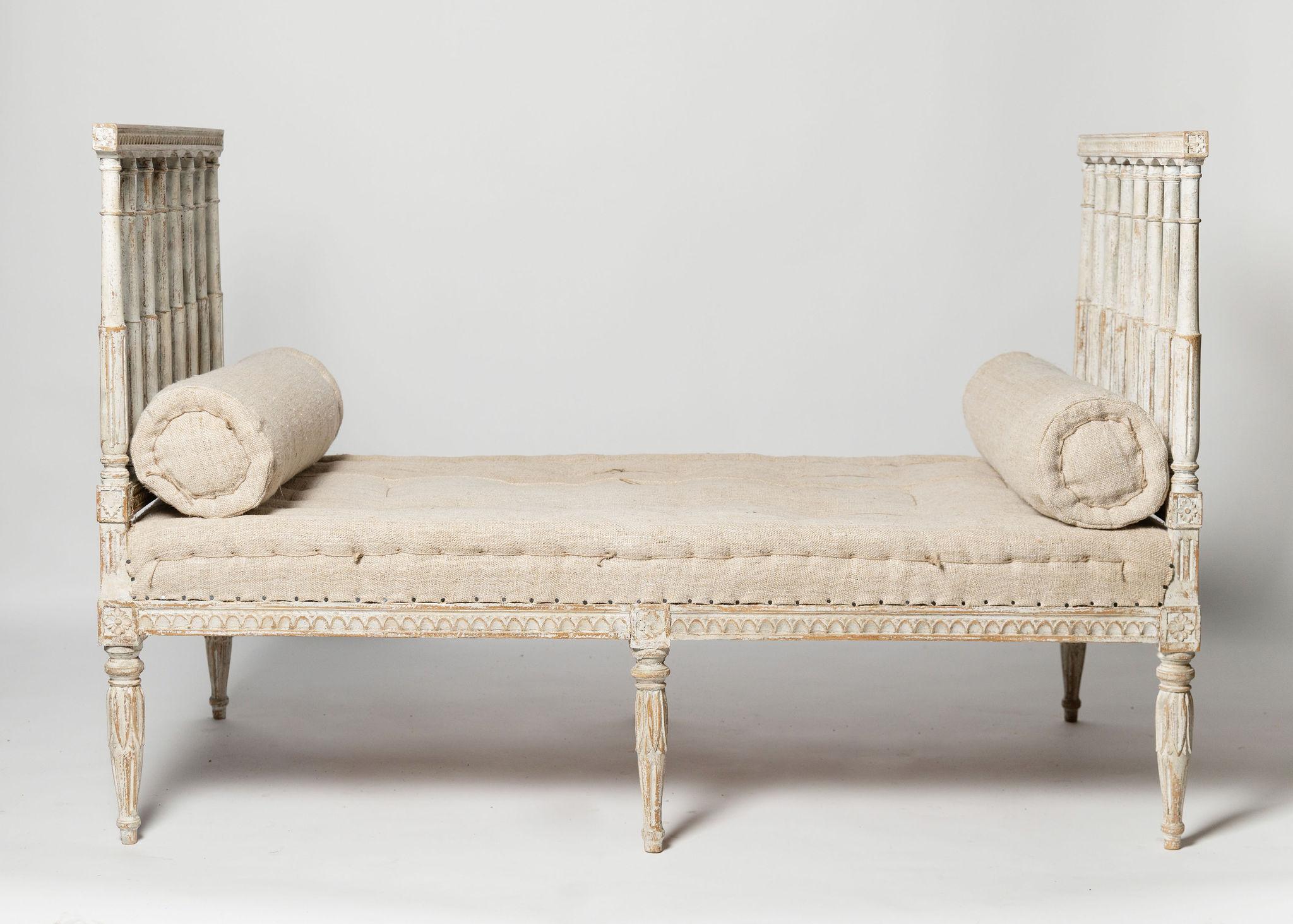 19th Century Antique Swedish daybed, sofa, stool, c1800, gustavian, Swedish upholstery   For Sale