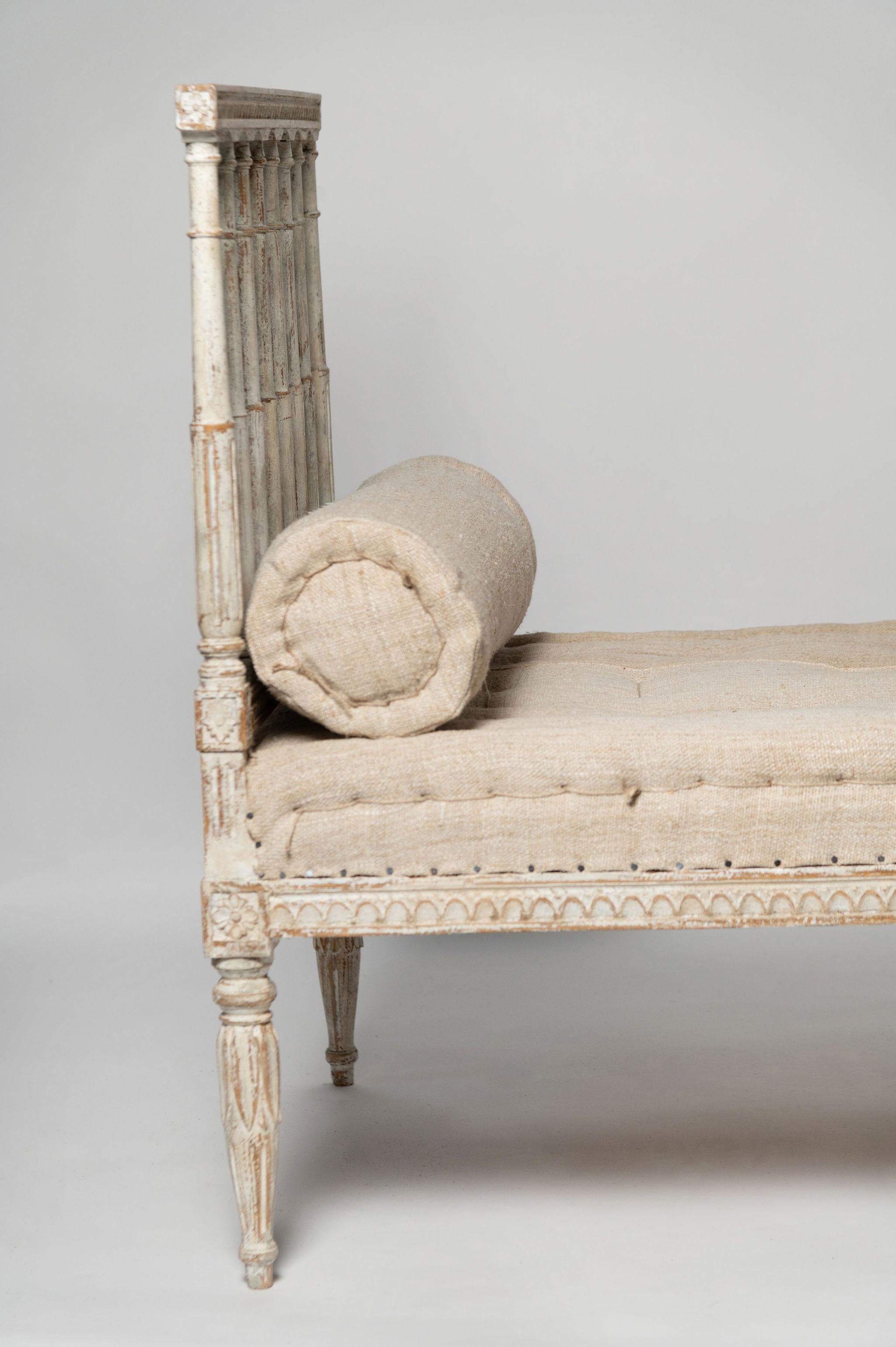 Wood Antique Swedish daybed, sofa, stool, c1800, gustavian, Swedish upholstery   For Sale