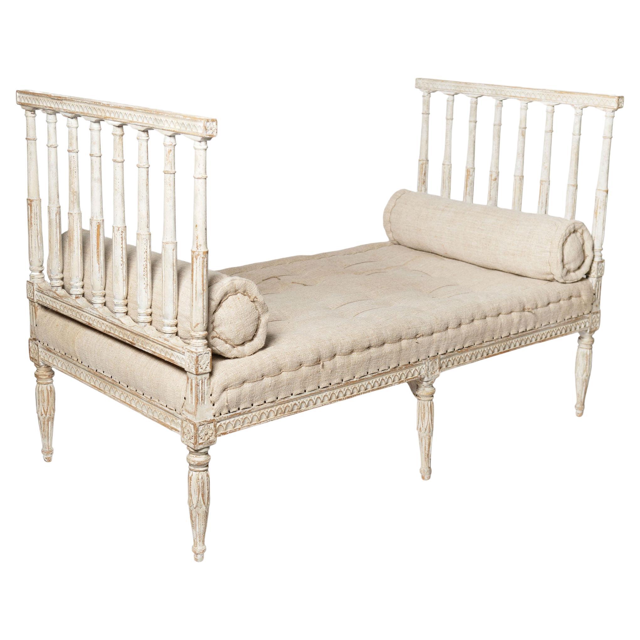 Antique Swedish daybed, sofa, stool, c1800, gustavian, Swedish upholstery   For Sale