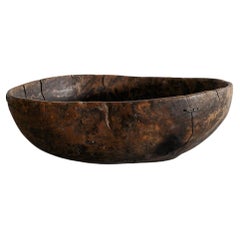 Antiguo Cuenco Decorativo Sueco Wabi Sabi de Madera de Abedul Marrón Oscuro Fechado en 1793