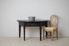 Antique Swedish Demi Lune Console or Wall Table, Round with Black Paint