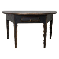 Antique Swedish Demi Lune Console or Wall Table, Round with Black Paint