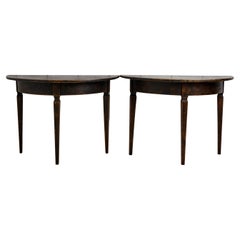 Antique Swedish Demi Lune Table, Gustavian Style with Distressed Black Paint