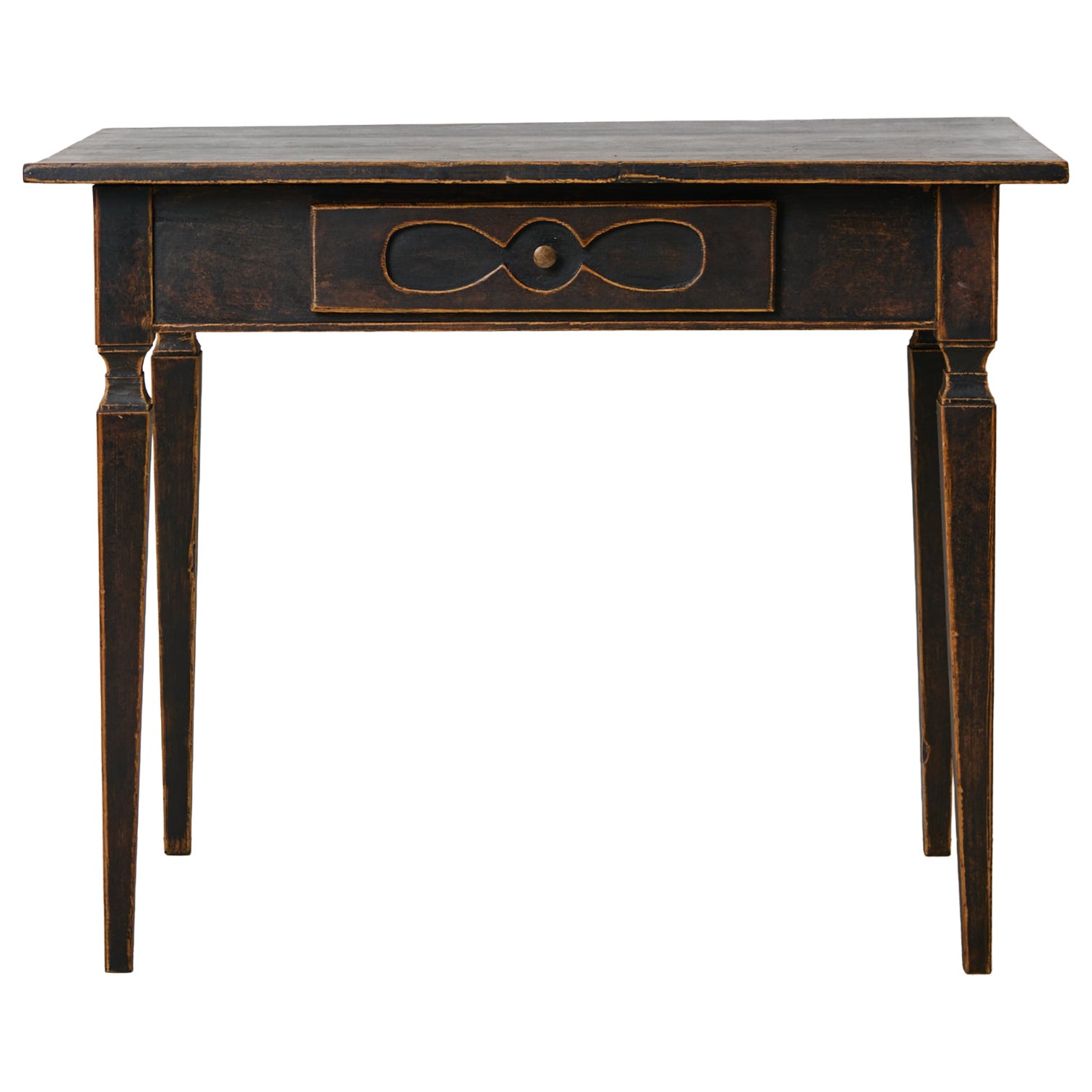 Antique Swedish Desk from the Empire Period, Decorated Drawer and Rustic Paint